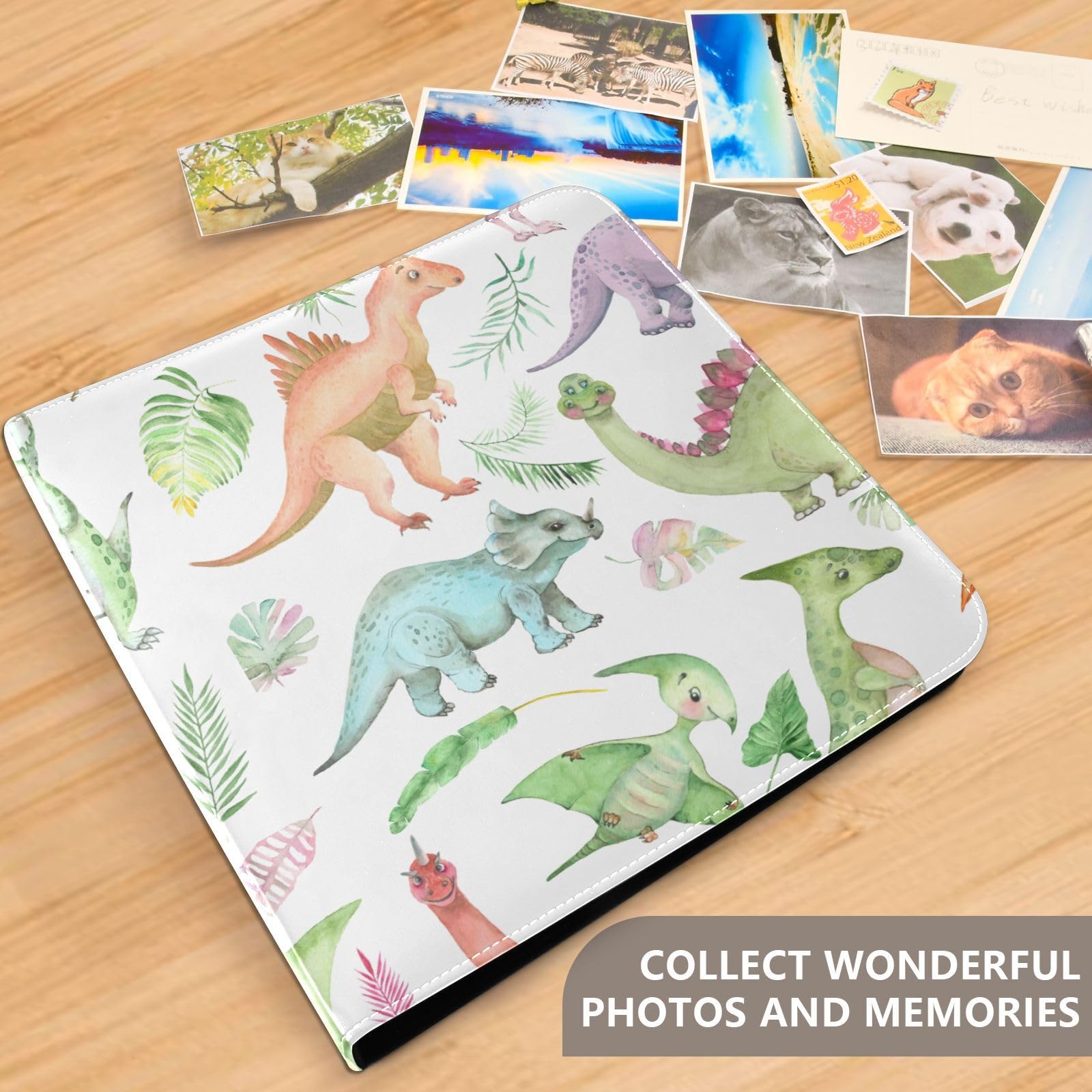 Fotoalbum, Ordner, Cartoon, Aquarell, Dinosaurier, Weiß, Fotobücher, Buch, Fotoalbum, selbstklebende Seiten, Familienfotoalbum, 10,2 x 15,2 cm, 15,2 x 20,3 cm
