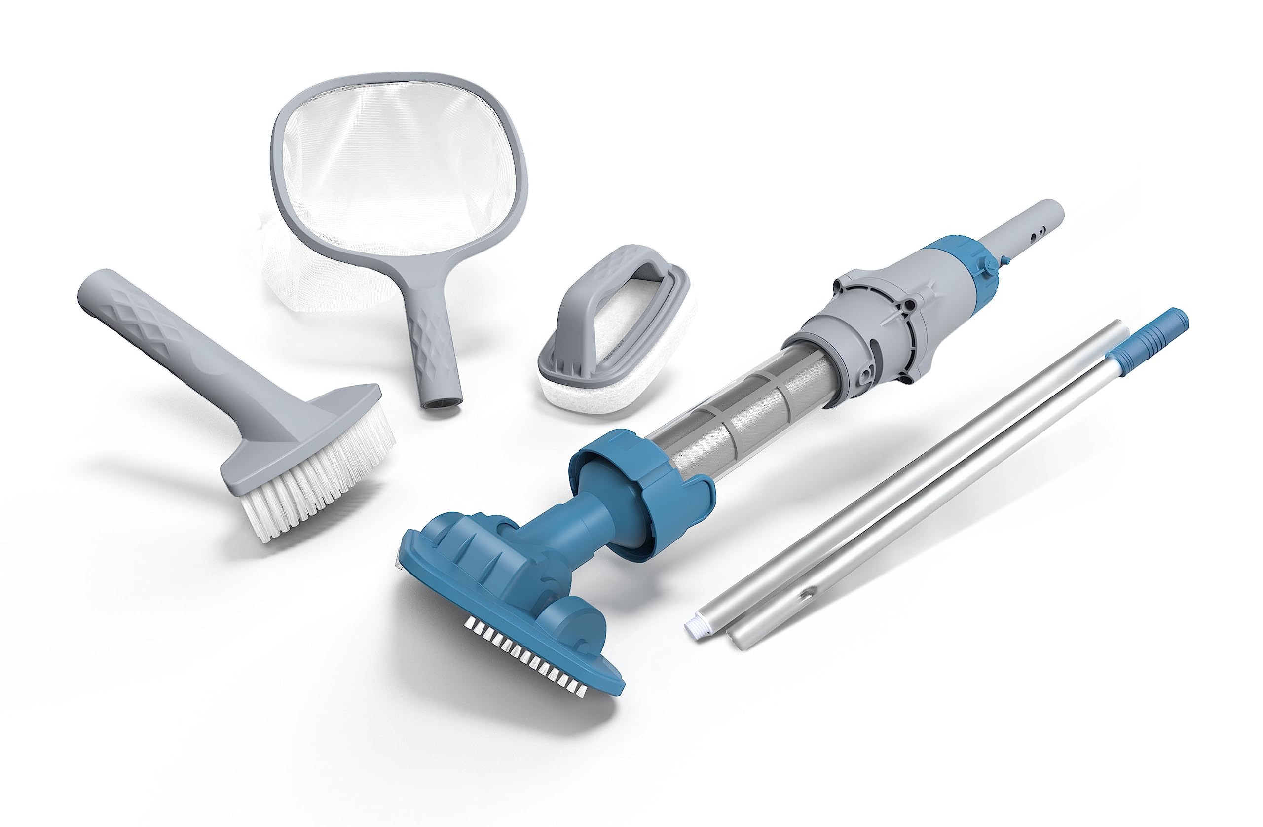 2024 KOKIDO 5-in-1 Rechargeable Spa Vacuum Essential Kit - Multi-Angle Head, Section Pole and 3 Hand Tools: Skimmer, Scrubber and Brush. Cold/Hot watersafe, Ideal for Inflatable Spa Hot Tub XV100