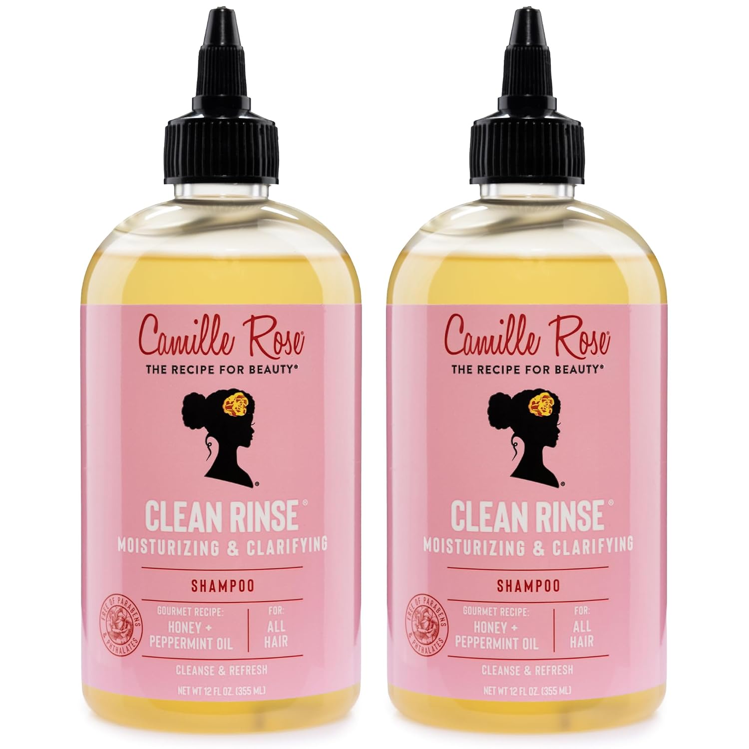 Camille Rose Shampoo, Clean Rinse 2-Pack – Moisturizing & Clarifying Shampoo for Build Up with Honey & Peppermint Oil for All Hair Types, 12 Fl Oz Ea