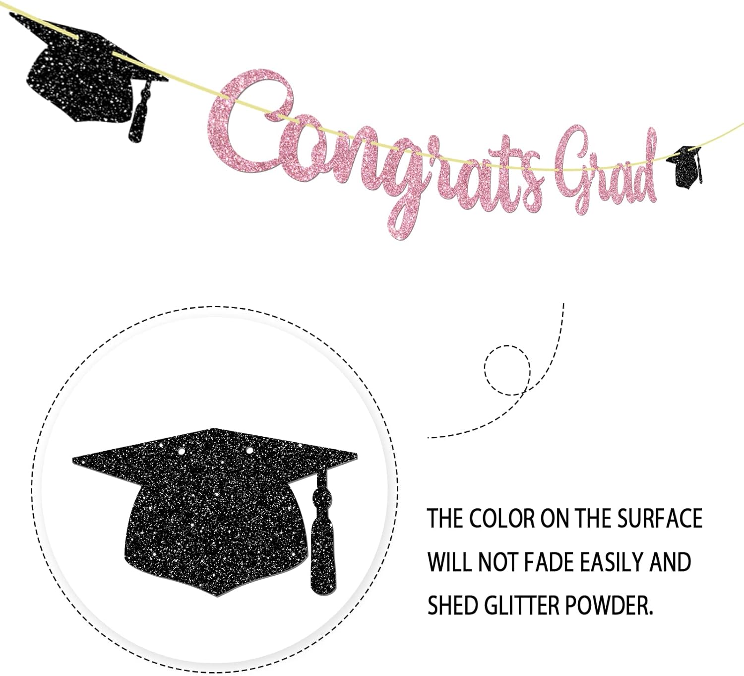 Congrats Grad Banner, You Did It, Class of 2026 Happy Graduation Graduate Party Decorations Pink Glitter - Image 3