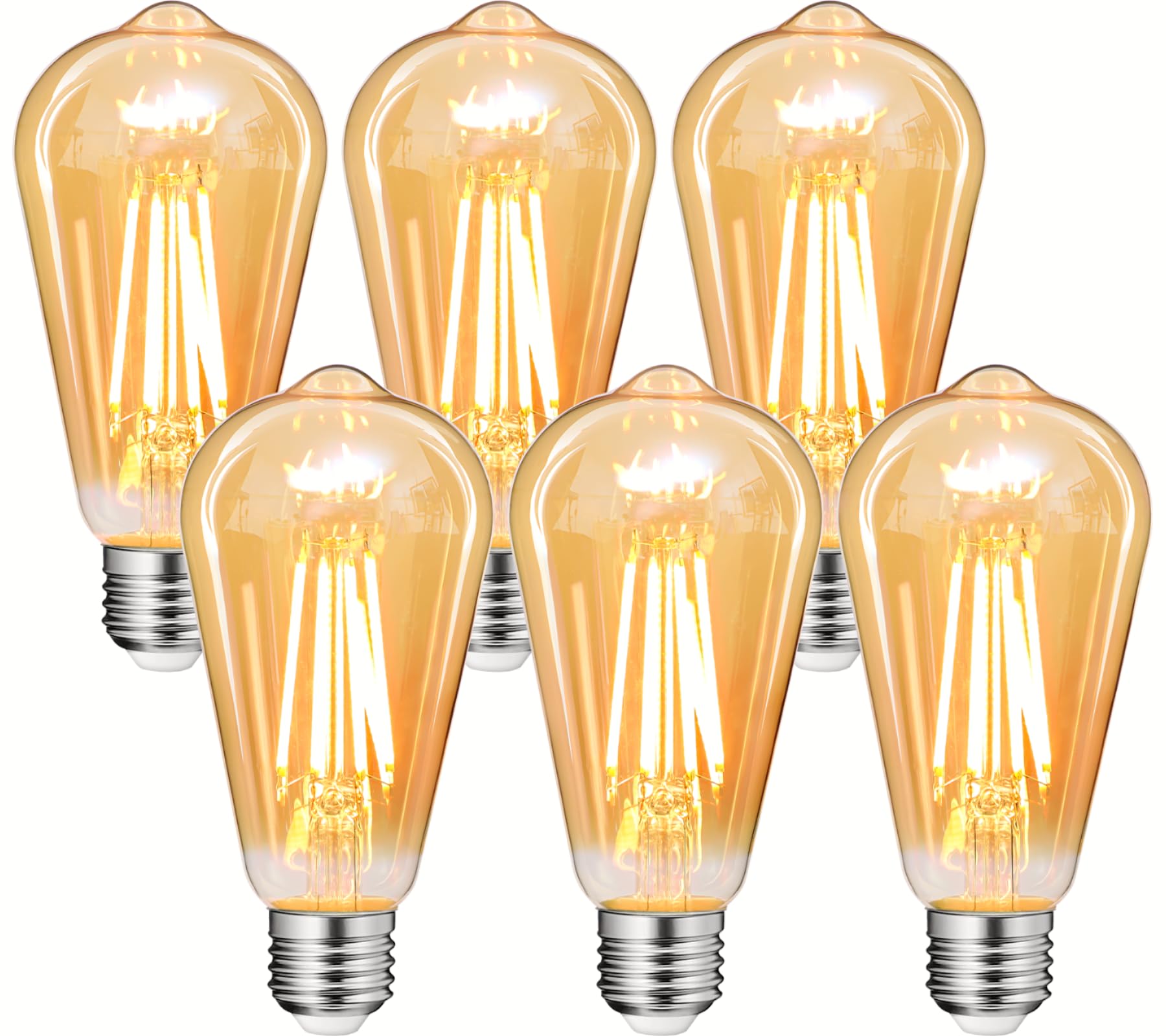 Tengyuan エジソン電球 LED電球 フィラメント電球 e26 60W形 電球 電球色 2700K 800lm 6W 全方向タイプ エジソンランプ ST64 アンバーガラス 金色 琥珀色 レトロ アンティーク 省エネ アップグレード 非調光タイプ PSE認証済 ペンダント シーリング スタンド フロアランプ適用 6個入り