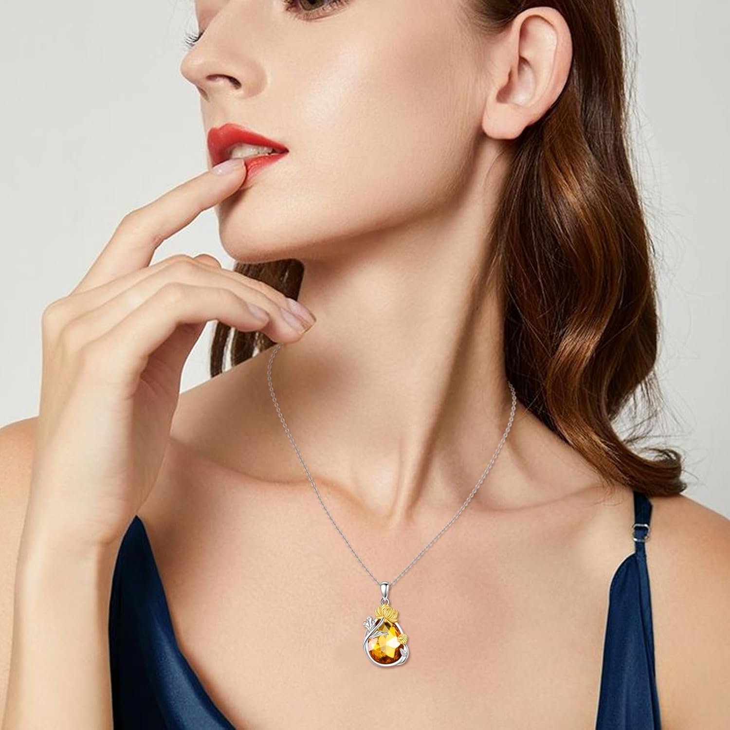 YFN Chrysanthemum Necklace Sterling Silver Marigold November Birthstone Pendant Necklace Citrine Jewelry for Women November Birthday Gifts - Image 2