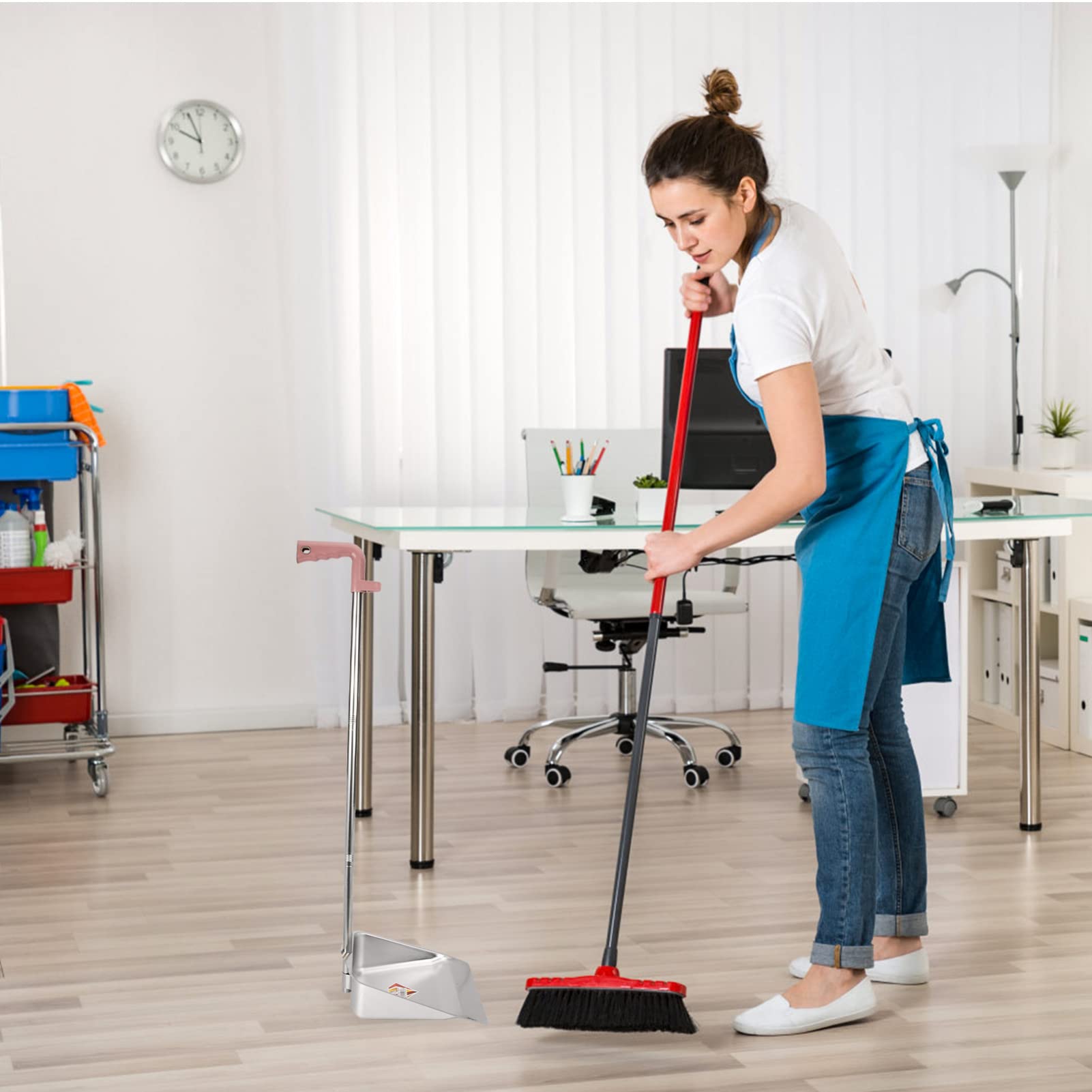 Zerodeko Paletta Per Spazzatura in Acciaio Inox Con Manico Lungo 34 Pollici Strumento Di Pulizia Resistente Per Casa Ufficio E Garage Design Ergonomico E Antiruggine