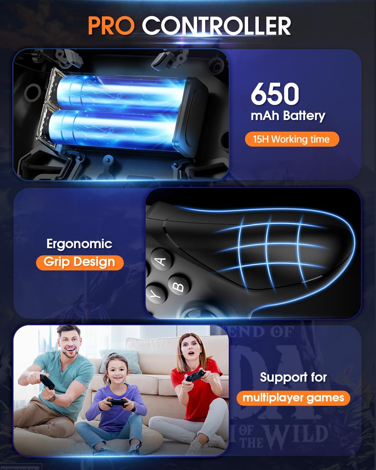Ligame Switch Pro Controller, Bluetooth Wireless Gamepad for Switch/Lite/OLED, Windows, Android, iOS And TV, Support to Programming/Turbo/Motion/Macros 6-Axis/Wake-up Functions, Black