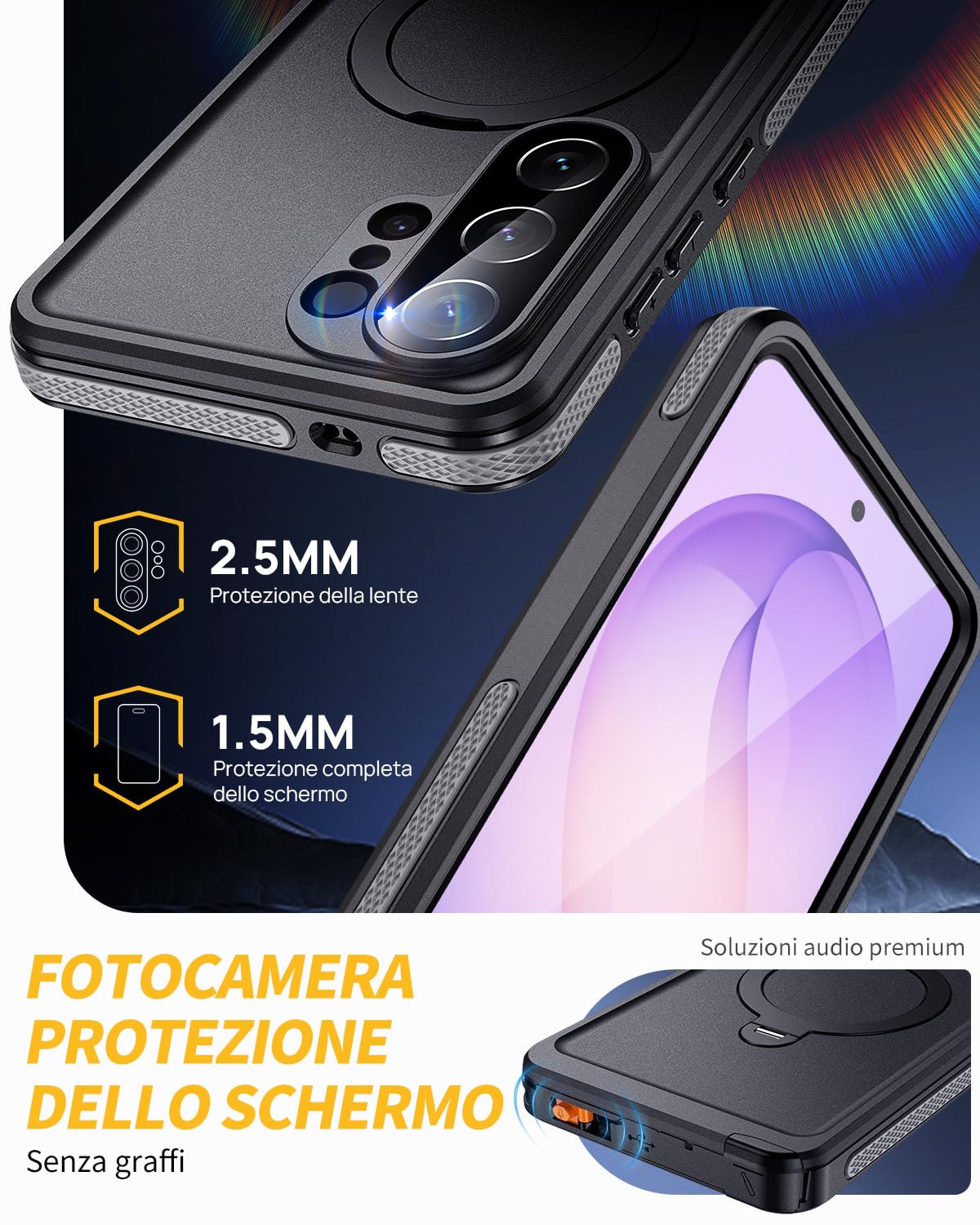 Lanhiem Custodia per Samsung Galaxy S26 Ultra 5G Cavalletto, Nero | IP68 Impermeabile, Cavalletto Girevole Nascosto, Anti-Caduta e Anti-Graffio, Protezione Militare a 360°