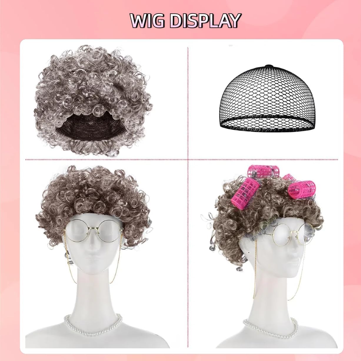 Minggo 17 pcs Old Lady Costume for Kids 100 Days of School Granny Dress Up Wig for Girls Halloween Grandma Costume - Image 5