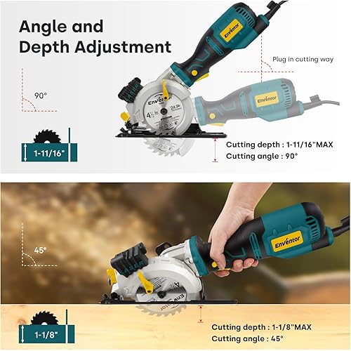 Miniatura 4 de Enventor Mini sierra circular, sierras circulares eléctricas de 5.8A de 4-12" con 6 hojas de sierra, guía láser, profundidad máxima de corte 1-1116