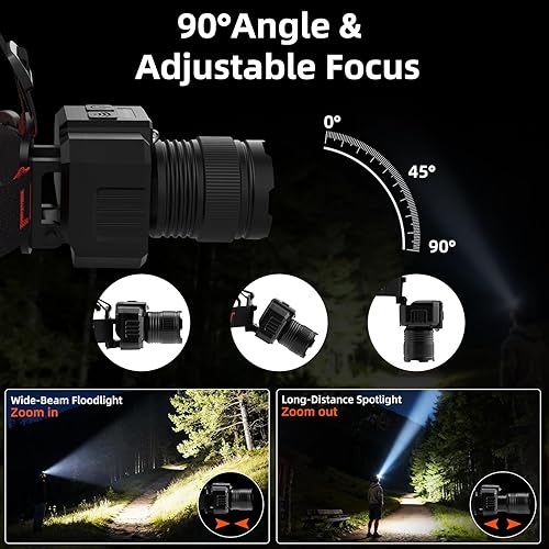 Miniatura 4 de Linterna frontal recargable de alto lúmenes, paquete de 2 lámparas de cabeza superbrillantes con luz lateral y sensor de movimiento, luces de cabeza