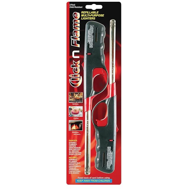 2 Pack Click and Flame Refillable Lighter for grilling camping home
