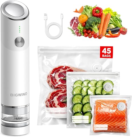 Compact Handheld Food Vacuum Sealer with 45 Reusable Bags