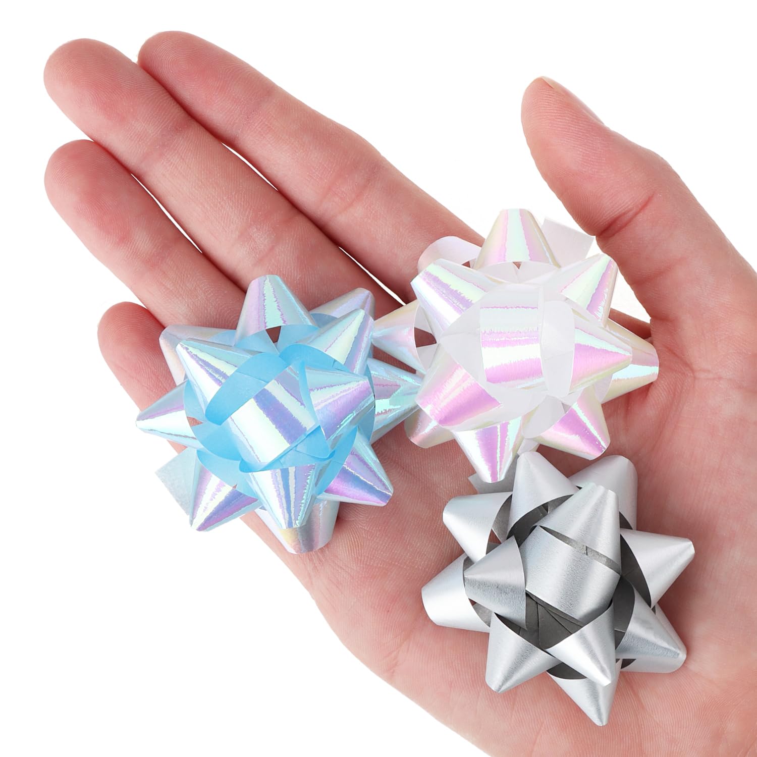 Noeuds Cadeaux Autocollants 60x 5x2 cm Bleu Blanc Gris Noël Anniversaire Mariage