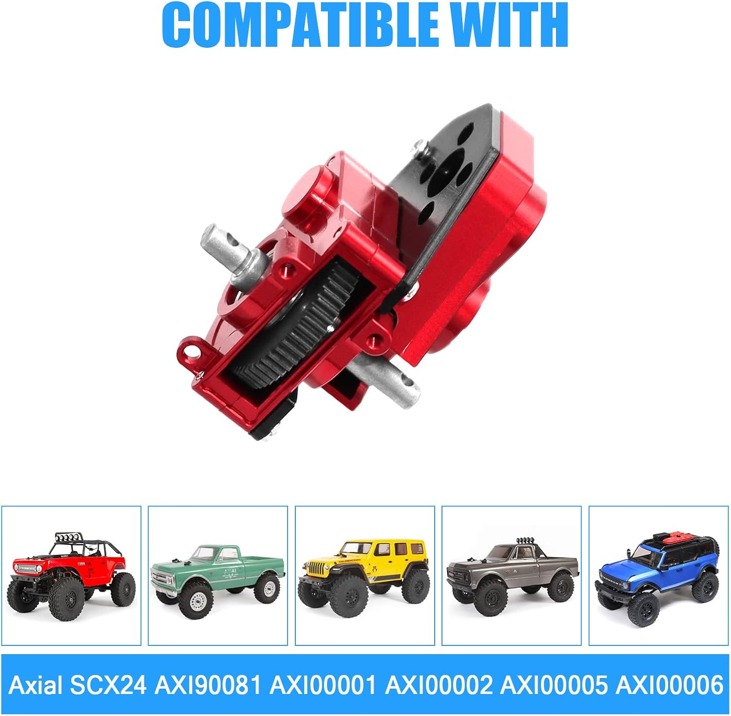Complete Transmission Gearbox with Steel 0.3 Mod Transmission Gear for Axial SCX24 Deadbolt C10 JLU Gladiator Bronco 1/24 RC Crawler Car Upgrade (Red)