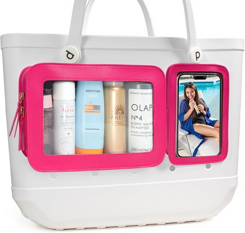 Necessaire transparente LETGO para acessórios de Bogg Bag, com zíper, Bogg Bag-Hot Pink, pacote com 2