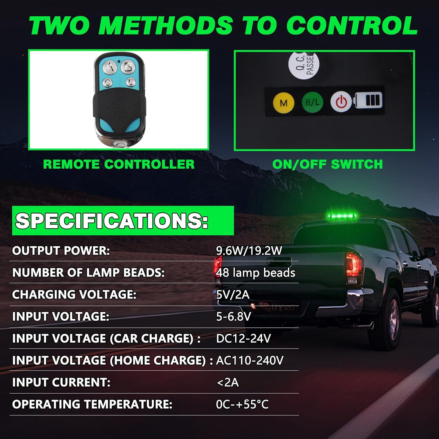 Rechargeable Emergency Roof Top Strobe Light Wireless Battery, 48LED 17 Flashing Modes,High Low Brightness,Hazard Traffic Lights w/Magnetic Base, Remote Control for Construction Vehicles (Green)