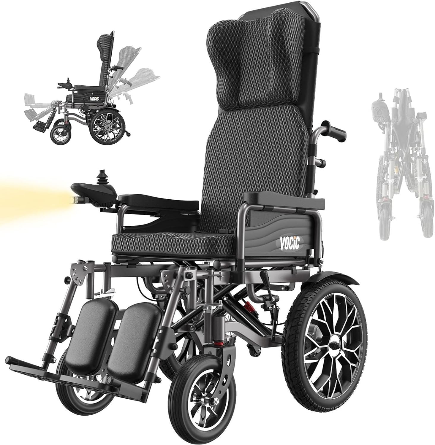 VOCIC V57 Silla de ruedas ergonómica eléctrica plegable ligera con respaldo ajustable de 165°, silla de ruedas eléctrica de 30 KM, para personas mayores de hasta 150 kg, silla de ruedas eléctrica de