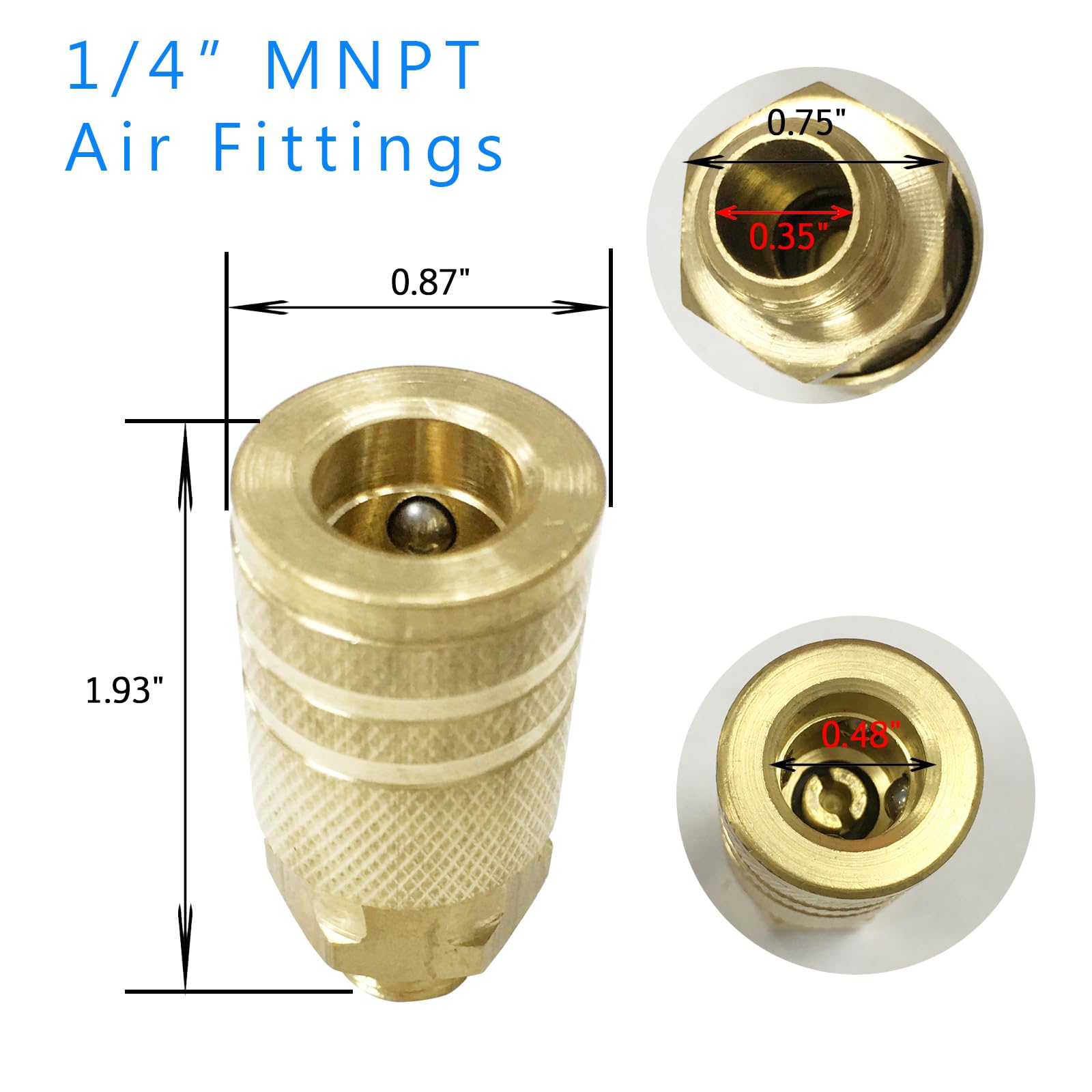 Raccordi per tubi dell'aria da 1/4" maschio NPT in ottone massiccio, kit accoppiatore d'aria, 12 pezzi, accessori per compressore d'aria a connessione rapida, 300 Psi