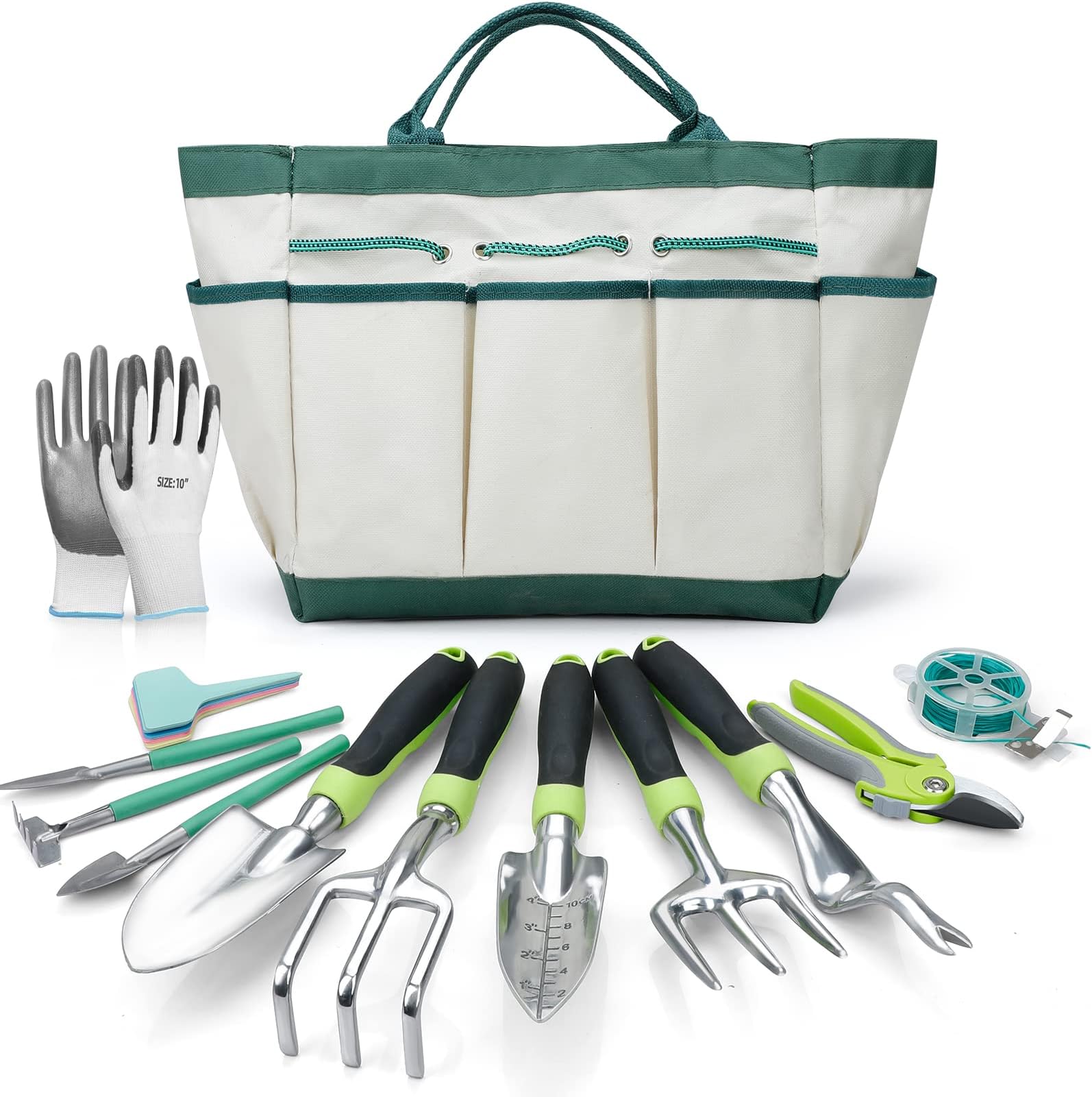 AIRAJ Garden Tool Set, 13PCS High Density Stainless Steel Gardening Set with Trowel, Pruning Shears, Weeder Tools, Tote Bag, GlovesIndoor and Outdoor Gardening Transplanting for Gardener