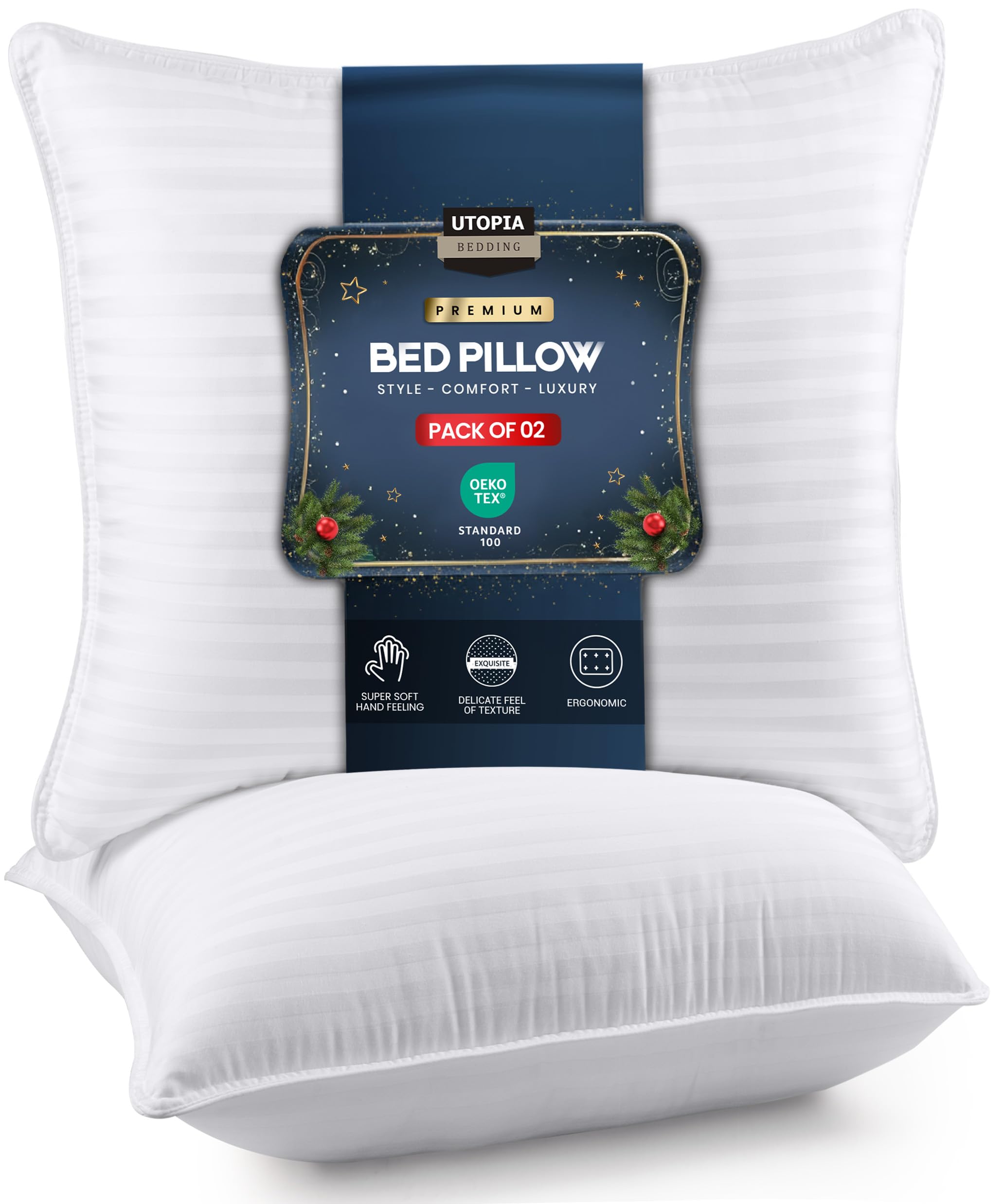Utopia Bedding Bed Pillows for Sleeping European Size (White), Set of 2, Down Alternative Pillow for Sleeping, Cooling Hotel Quality Pillow Set for Back, Stomach or Side Sleepers