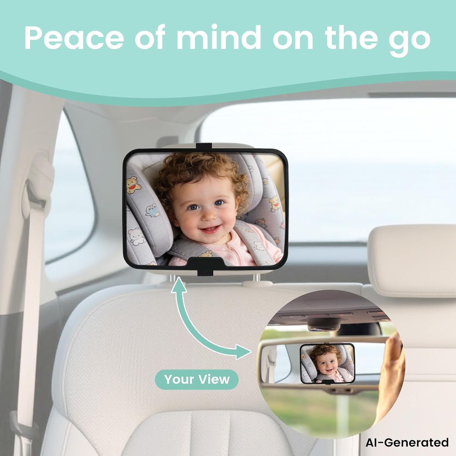 Baby Car Mirror Set | 360° Rotating Large HD Shatterproof Safety Mirror for Rear Facing Infants & Toddlers | Includes Baby on Board Sticker Sign & Car Seat Sunshade | Baby Car Essentials