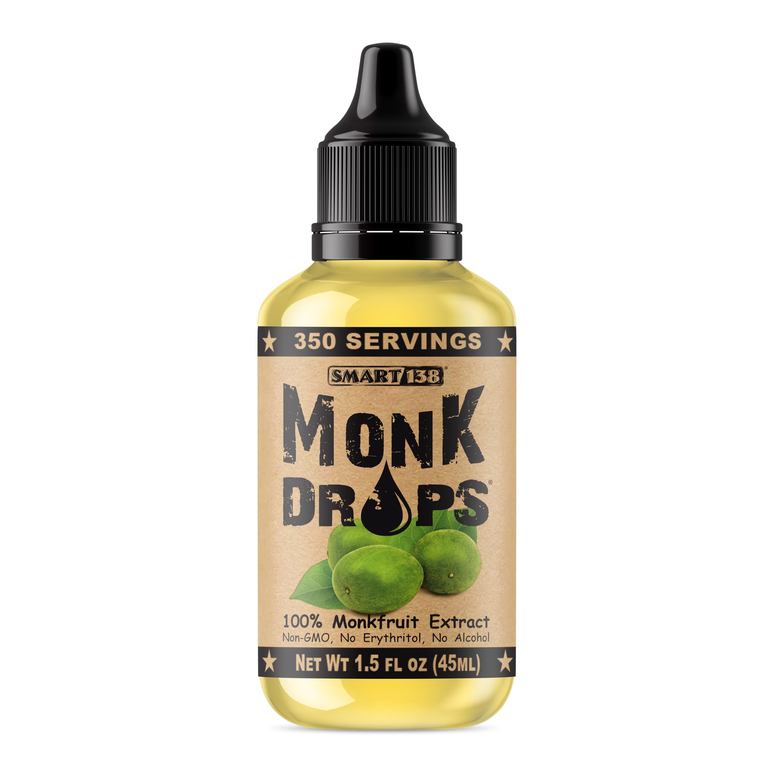 Smart138 Monk Drops - 100% Monk Fruit Liquid Sweetener, No Blood Sugar, No Calories, No Sugar, No Water Additives, Concentrated Monk Fruit (350 Servings, 1.5 fl oz)