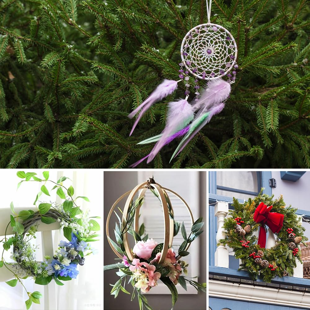 14 Cerchi In Legno Per Acchiappasogni Fai Da Te - Set Anelli Bambù 7 Misure Diverse Per Decorazioni Creative - Foto 3