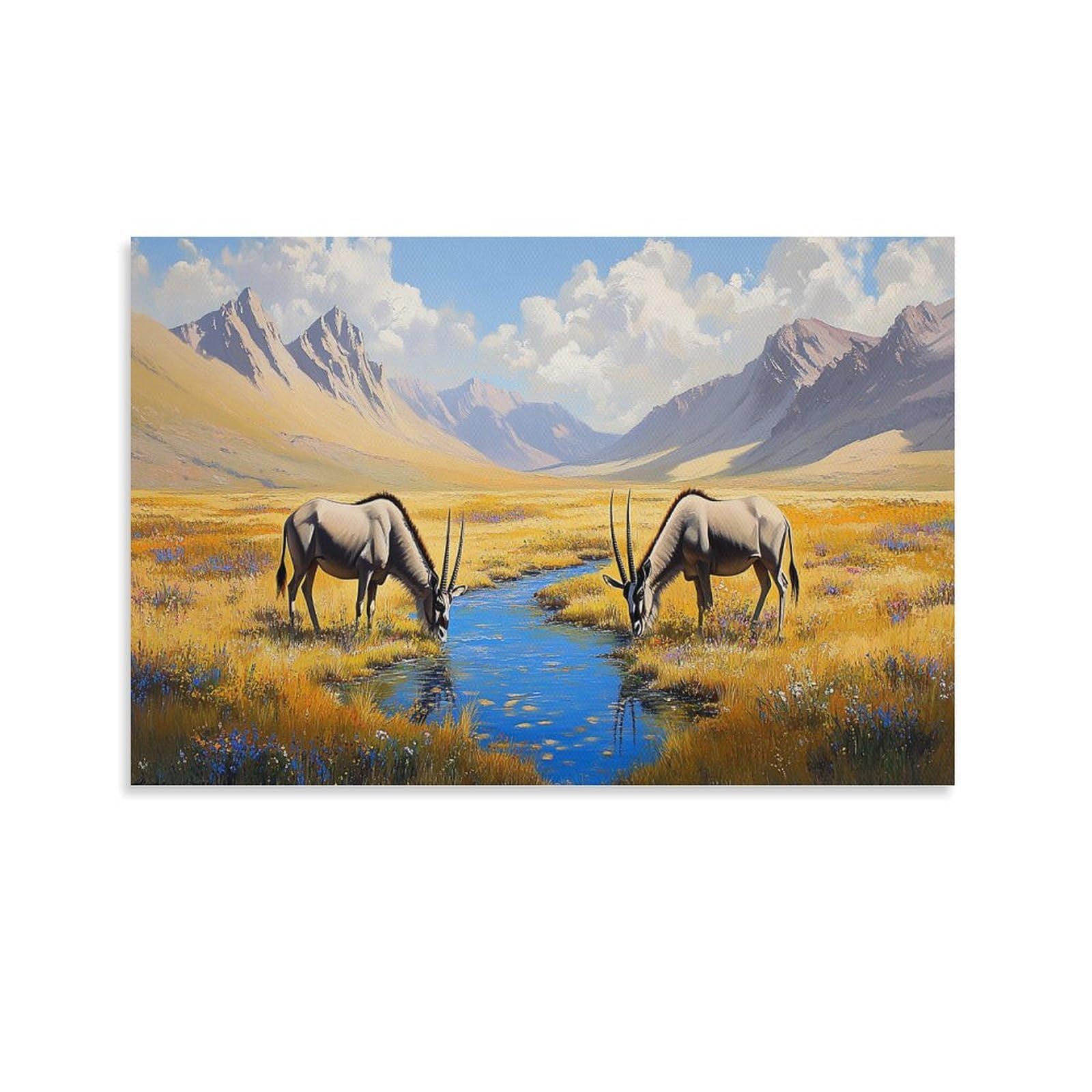 CPLVKWRQJ Wild Antelope Single Piece Savanna Landscape Art Canvas Wall Decor - Kitchen Removable Wall Art Multi-Purpose Ready to Hang 20x30inch(50x75cm)