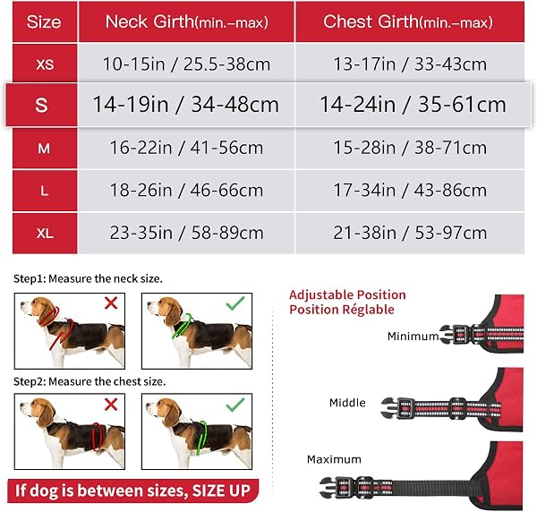 HEELE Harnais Chien, Harnais Chien Anti Traction, Réfléchissant, avec Poignée Rembourrée Contrôl, 2 Anneaux Métal, Harnais pour Petit Moyen et Grand Chien, Rouge, S - 5