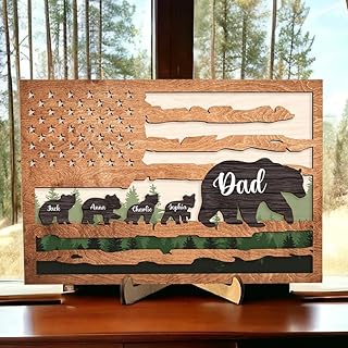Personalized Dad Wooden Plaque, Papa Bear, Custom Kid's Name Wooden Sign, Daddy Bear Wood Sign, Birthday Gift for Dad, Husband Gift from Wife, Perfect Present for Dad, Fathers Day Christmas Gifts - Buy now