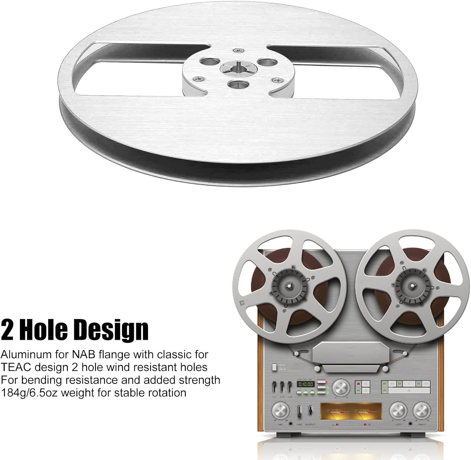 1/4 7 Inch Empty Tape Reel, Aluminum Alloy Nab Open Reel Takeup Reel, 1/4 Empty Tape Up Reel to Reel Small Hub Adapter with 2 Holes Opening Machine Part Tape Take Up Reel (Silver)