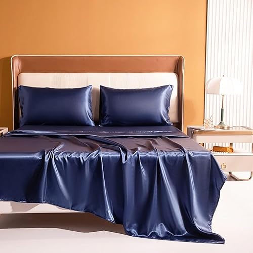 JUWENIN Juego de sábanas sedosas suaves y sedosas de hotel de lujo de satén mate sin brillo, sábana bajera con bolsillo profundo, sábana encimera y