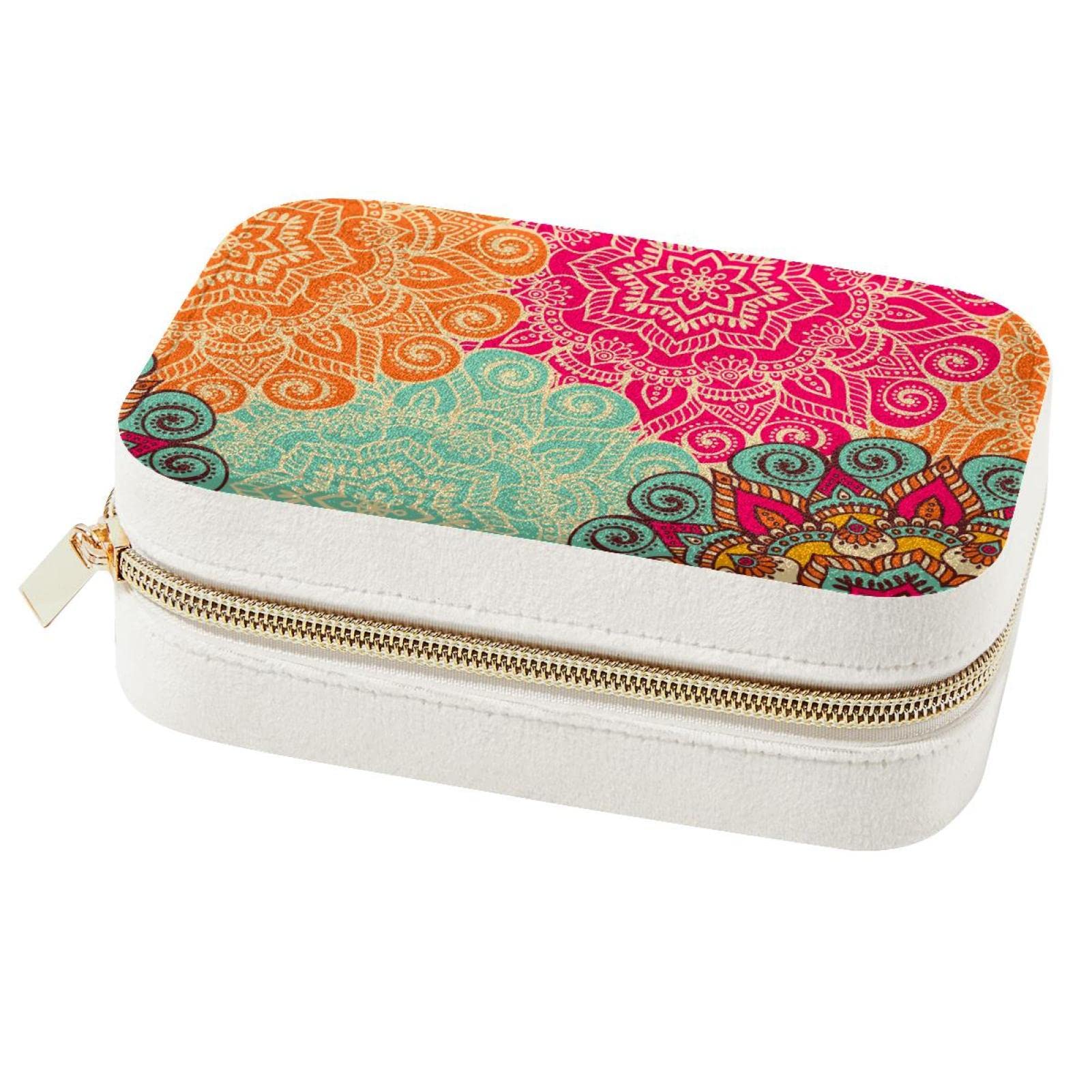 Boîte à bijoux portable pour éviter les colliers emmêlés au motif floral bohème