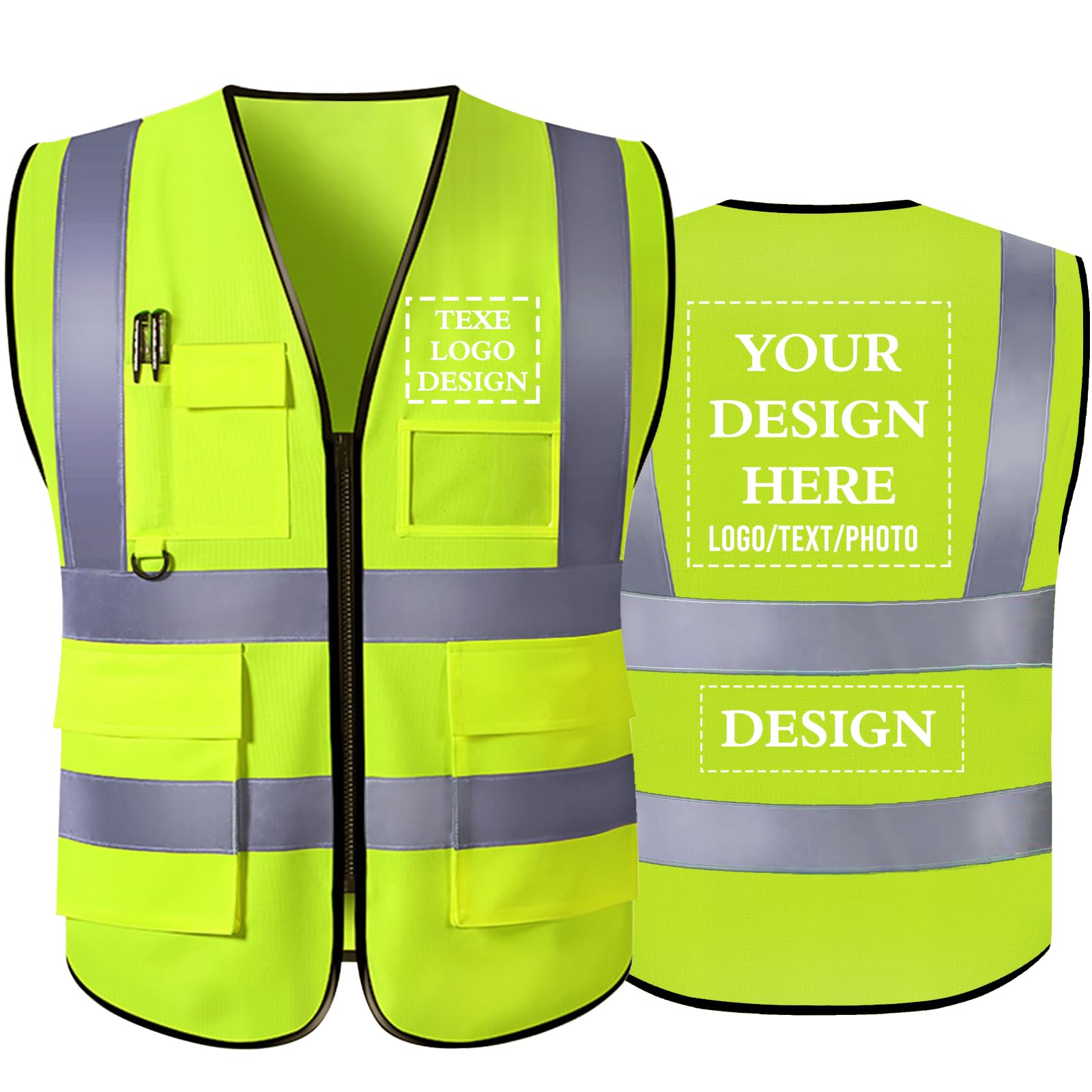 Custom Safety Vest with Logo Customize Reflective Work Vest with Pocket Personalized High Visibility Vest for Men S-5XL — image 1