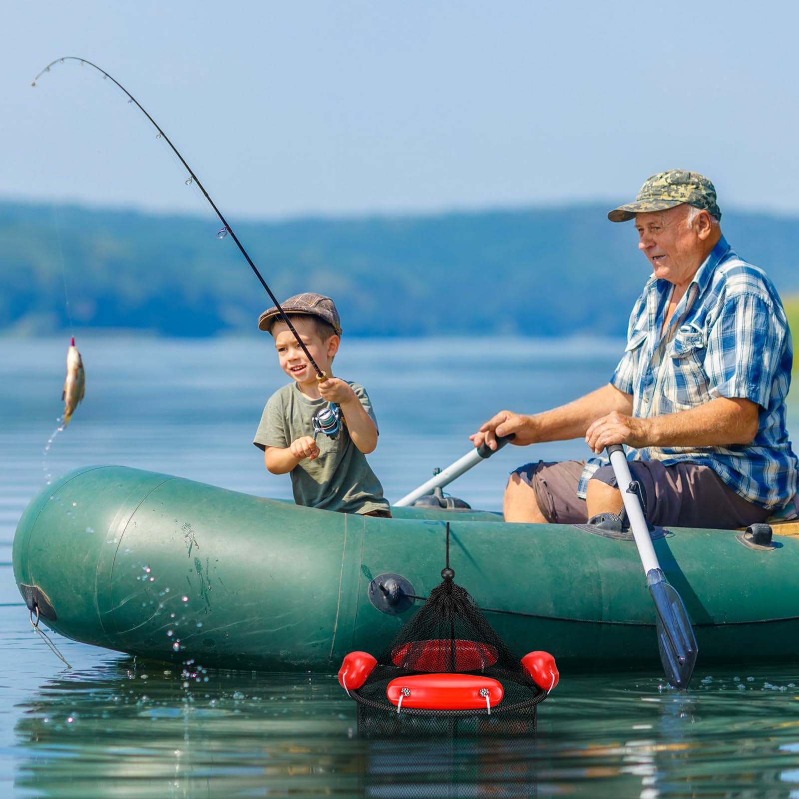 Cesta de pesca flotante plegable grande para peces, cesta de pesca flotante, cubo de red para almacenamiento de cebo, jaula para mantener camarones de pececillos