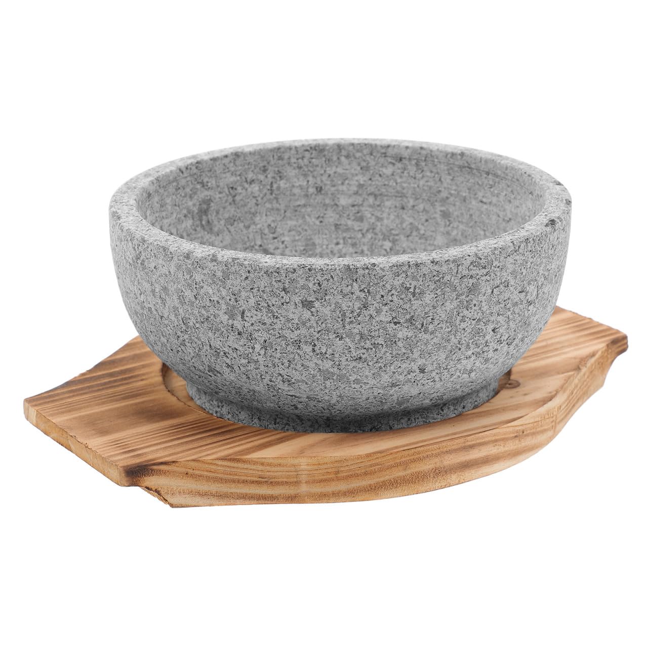 INOOMP Tazón de Sopa 600ml, Redondo, con Bandeja de Madera Carbonizada Tazón de Bibimbap Coreano de Piedra Apto para Fuego Abierto, Mantiene la Comida Caliente, para Cocina