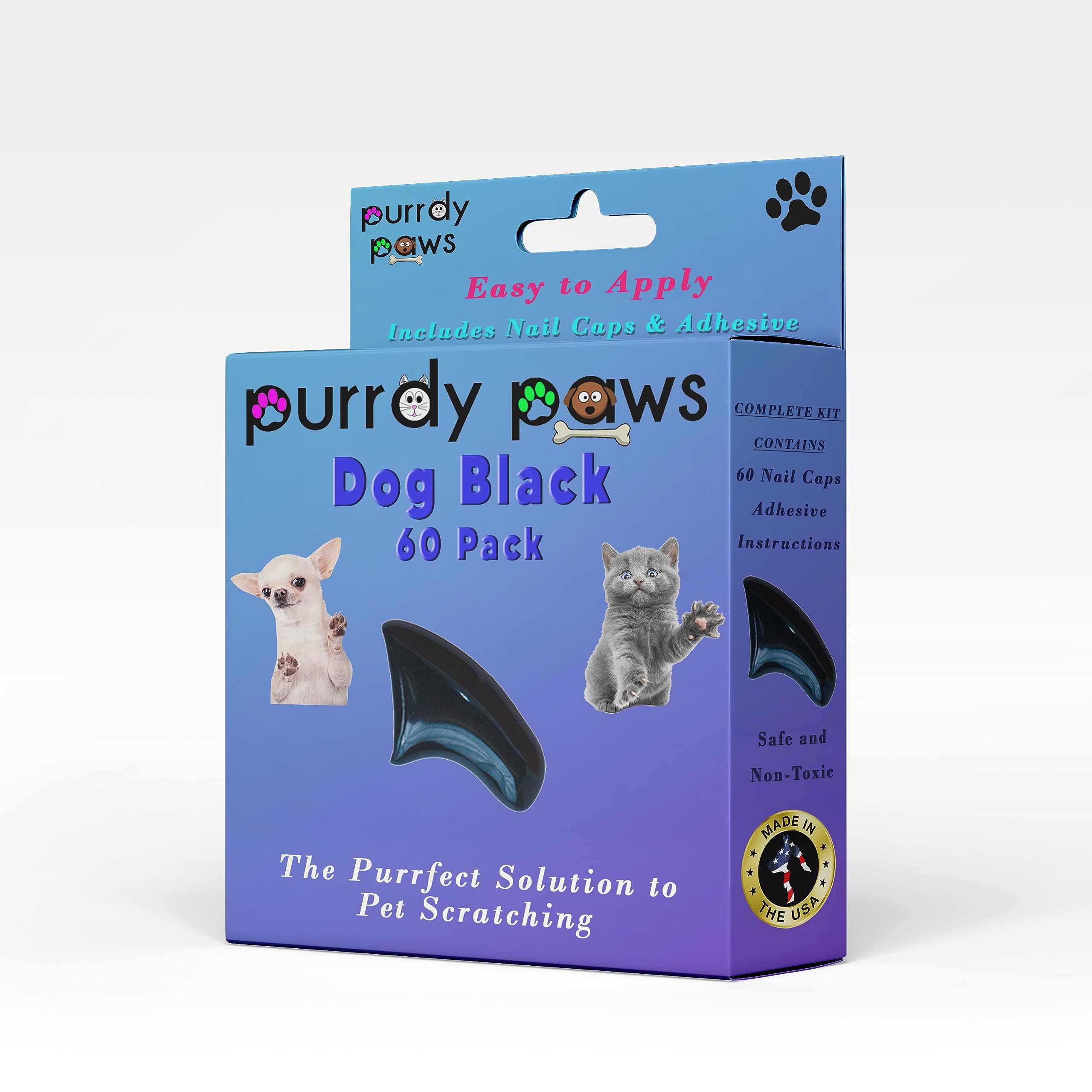 Purrdy Paws Soft Nail Caps 60 Packs for Dogs - Black XL