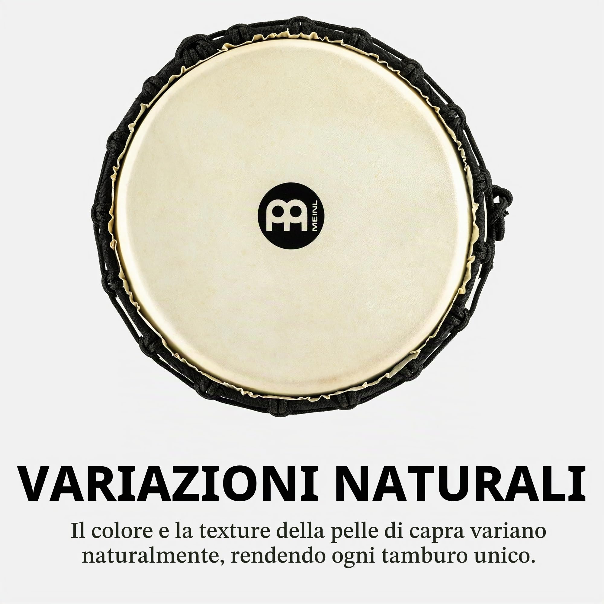 Meinl Percussion HDJ3-M, Djembe in legno, Serie Headliner/Black River, Tiraggio a Corde, Diametro 10", 25.4 cm, Misura M, Nero