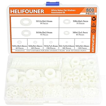 800 Pieces White Nylon Flat Washers Assortment Kit 800 Pieces White Nylon Flat Washers Assortment Kit