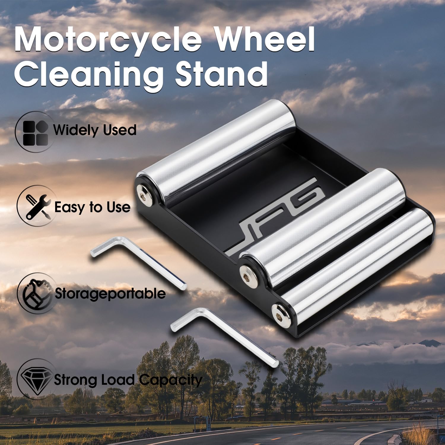 JFG RACING Supporto Rullo Moto,Rullo Pulizia Catena Moto Pulizia Ruote e Lubrificazione della Catena Cavalletto Moto Accessori Moto per Moto Medie < 220 kg e Larghezza Pneumatici < 180 mm