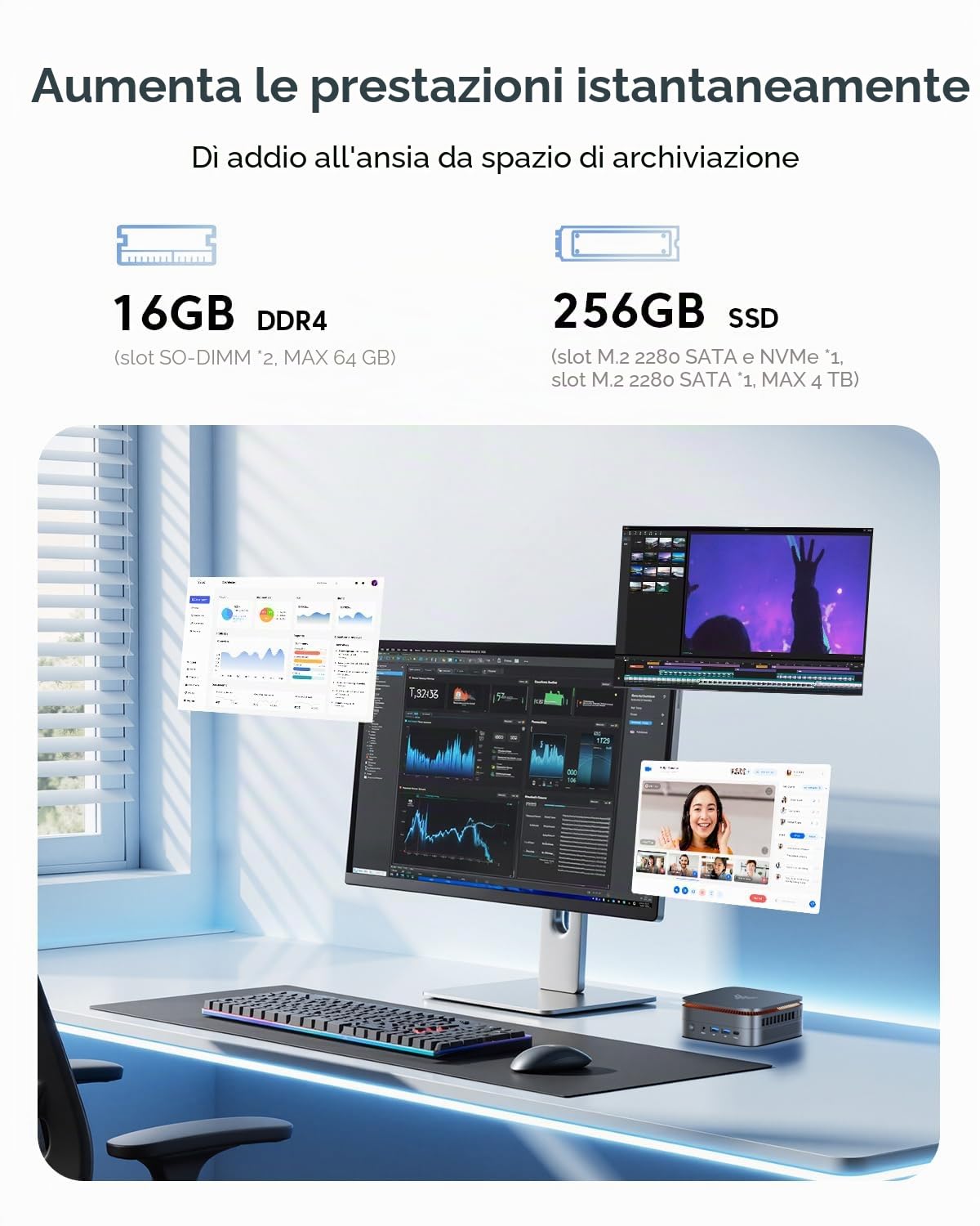NiPoGi Pinova P1 Mini PC ΑΜD 4300U(Max 3.7GHz, 4C/4T) 16GB DDR4 256GB SSD Mini Desktop Computer, Triplo Display DP 1.4+HDMI 2.0+USB 3.2 Type-C 4K@60Hz /WiFi 5/BT 4.2 Radeon Graphics