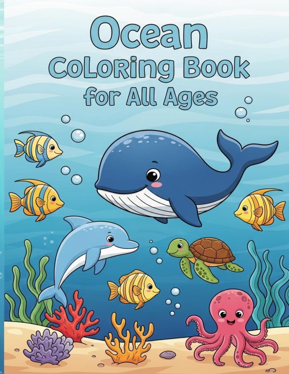 Ocean Coloring Book for All Ages: Cute and Relaxing Sea Life Coloring Pages for Kids, Teens, and Adults – Simple Ocean Scenes for Mindfulness and Stress Relief