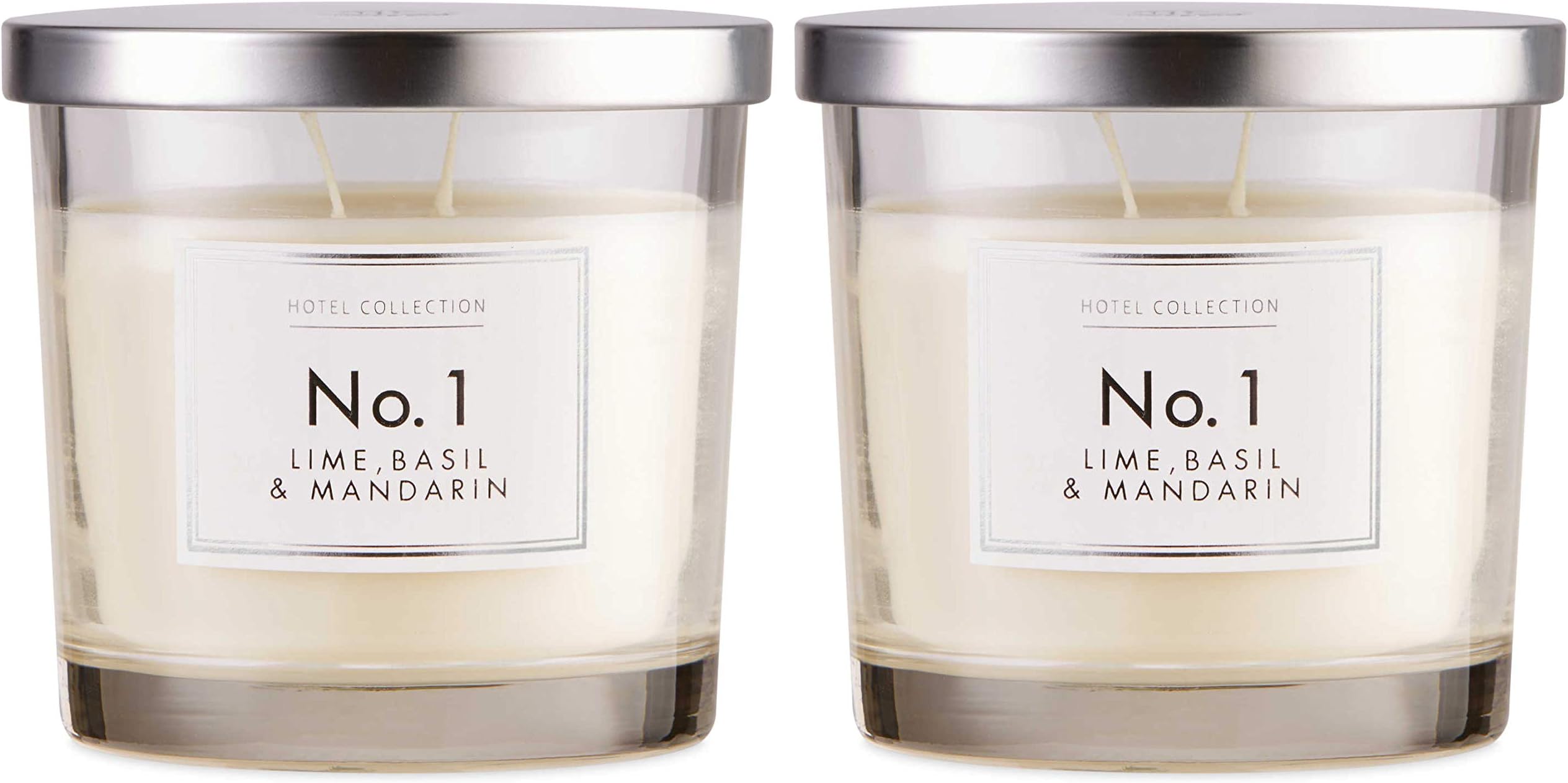 Hotel Collection Aldi NO 1, 2 x WICK CANDLES, LIME BASIL & MANDARIN IN GLASS JAR WITH LID 300G (Pack of 2)