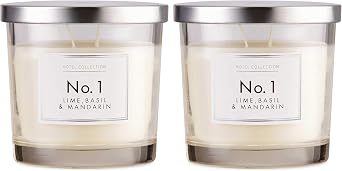 Hotel Collection Aldi NO 1, 2 x WICK CANDLES, LIME BASIL & MANDARIN IN GLASS JAR WITH LID 300G Pack of 2