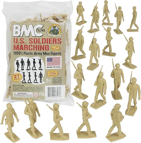 BMC Marx Plastic Army Men Marching US Soldiers - Tan 27 figuras de la Segunda Guerra Mundial hechas en EE. UU