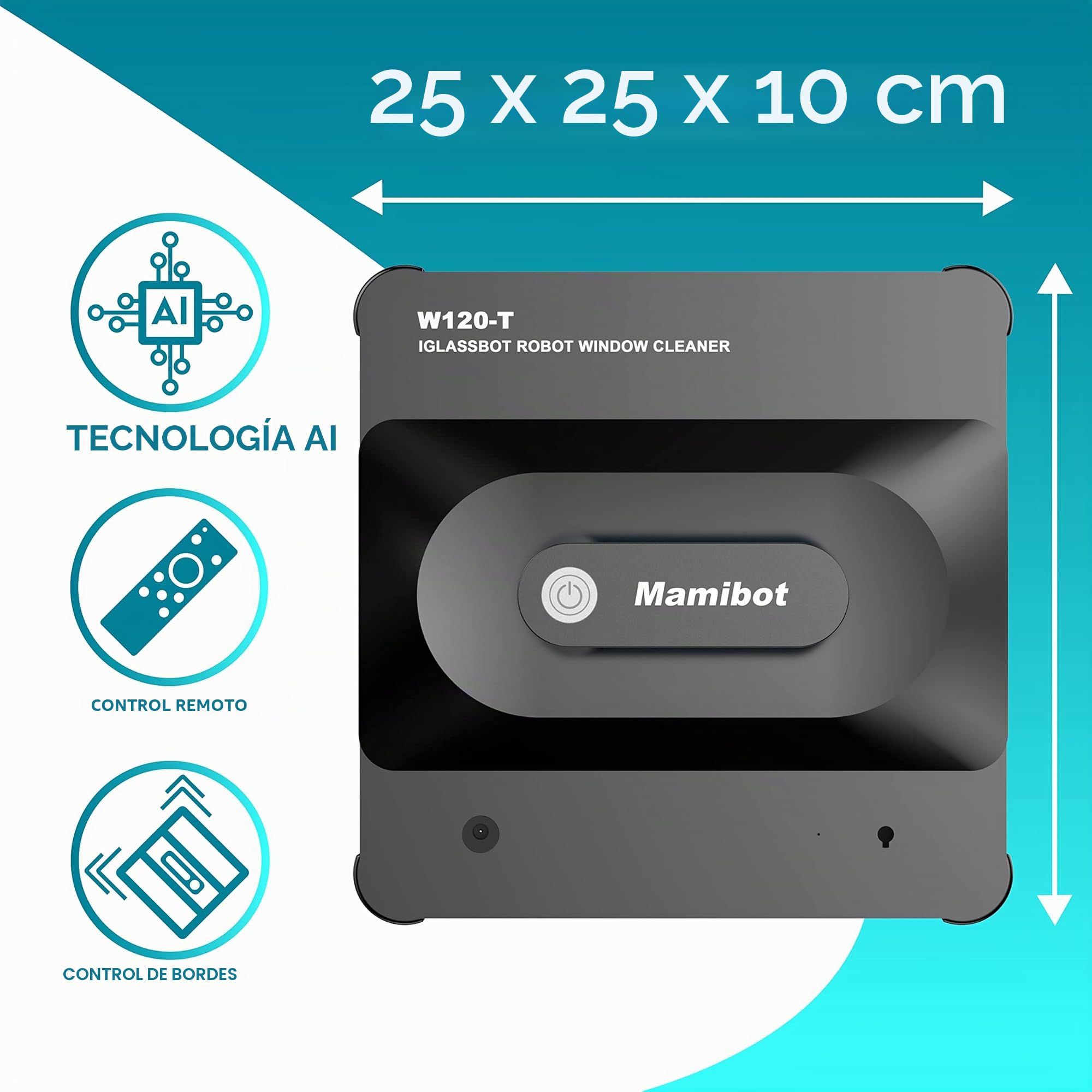 Mamibot W120-T, Robot de Limpieza Automático para Ventanas Con Mando a Distancia y Control de Aplicaciones (Negro)