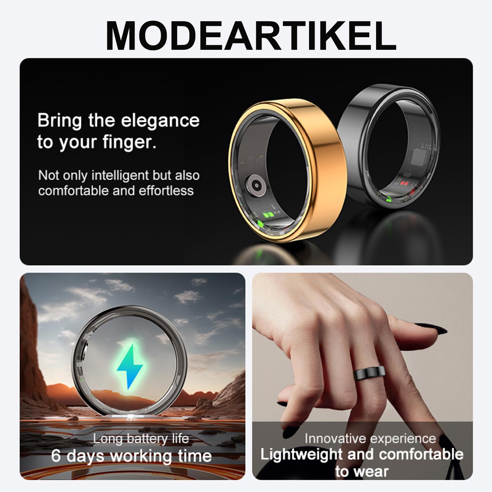 findtime Bague intelligente de fitness pour homme et femme, étanche IP68, avec podomètre, calories, fréquence cardiaque, suivi du sommeil, Android iOS