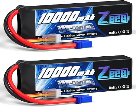 Zeee 3S Lipo Battery 10000mAh 11.1V 120C with EC5 Connector Soft Case RC Battery for RC Car Truck Tank Racing Hobby Models 2 Pack