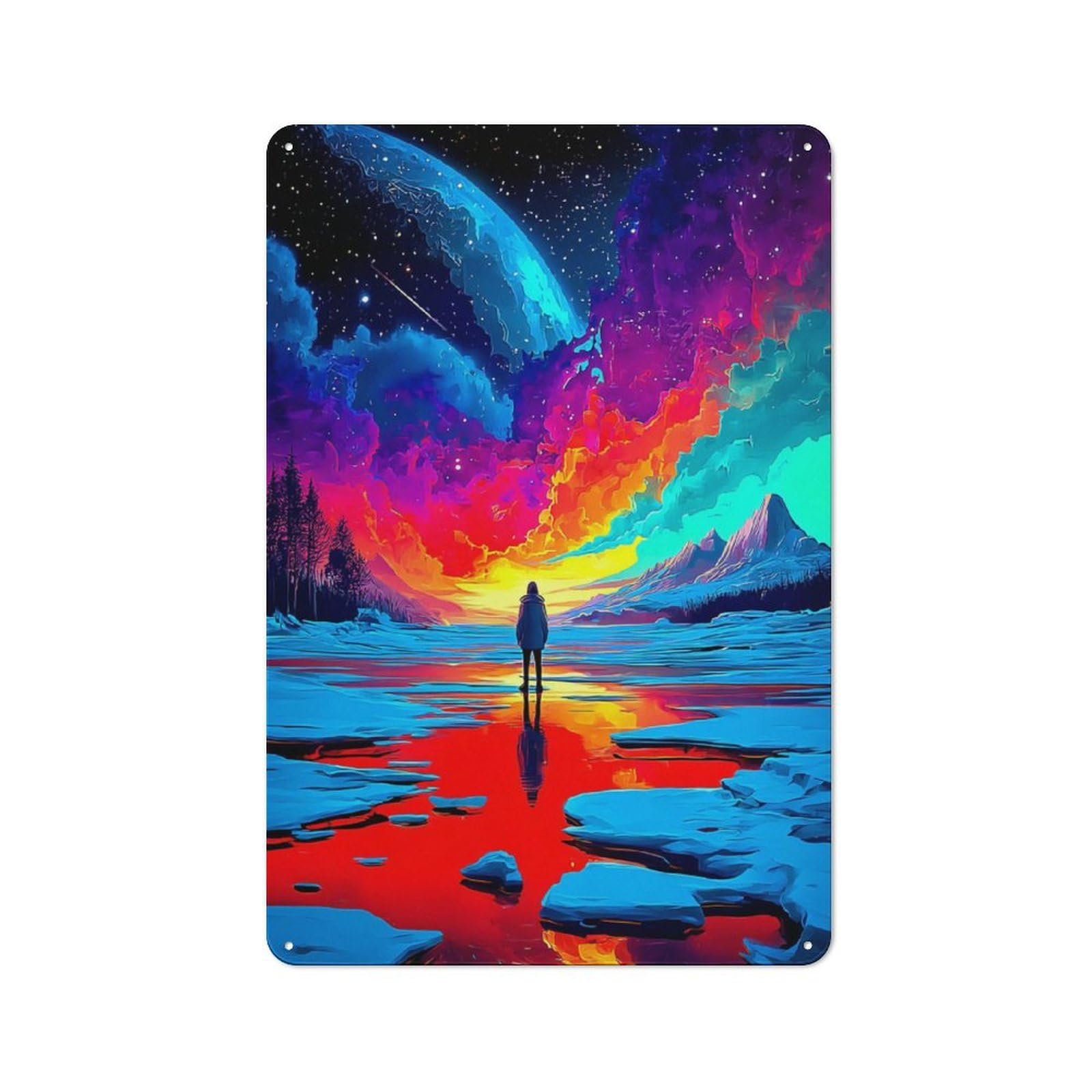 Junmoney Starry Night Reflections A Cosmic Journey Tin Wall Plaque 30X20cm With For Workshop Wall, Suited To Makers And Diy Enthusiasts