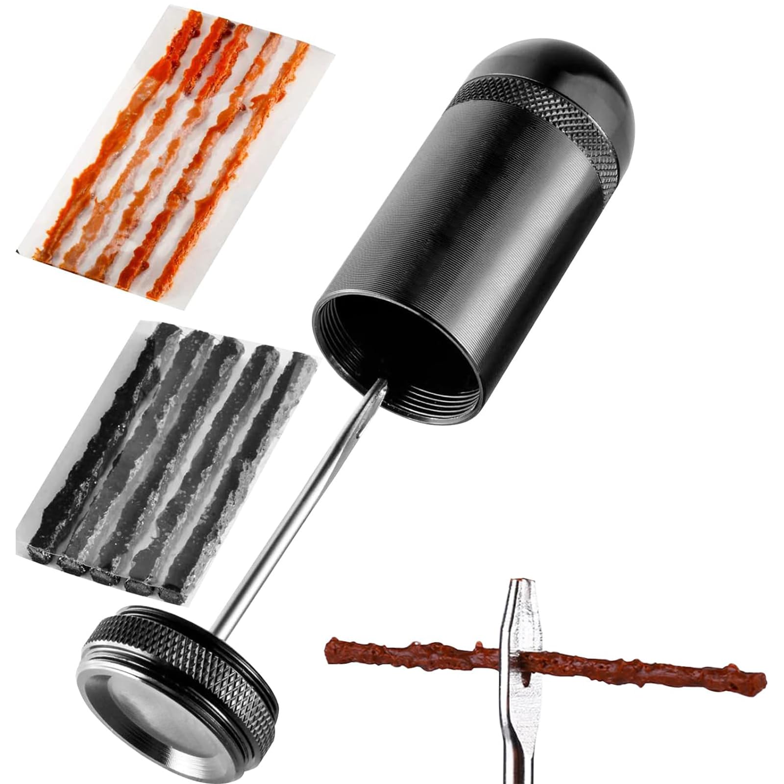 ATEN Tubeless Bike Tire Repair Kit for MTB and Road Bicycle Tires, Fix a Puncture or Flat, Includes Plugger Tool and Plugs - 5 Bacon and 5 Black Strips