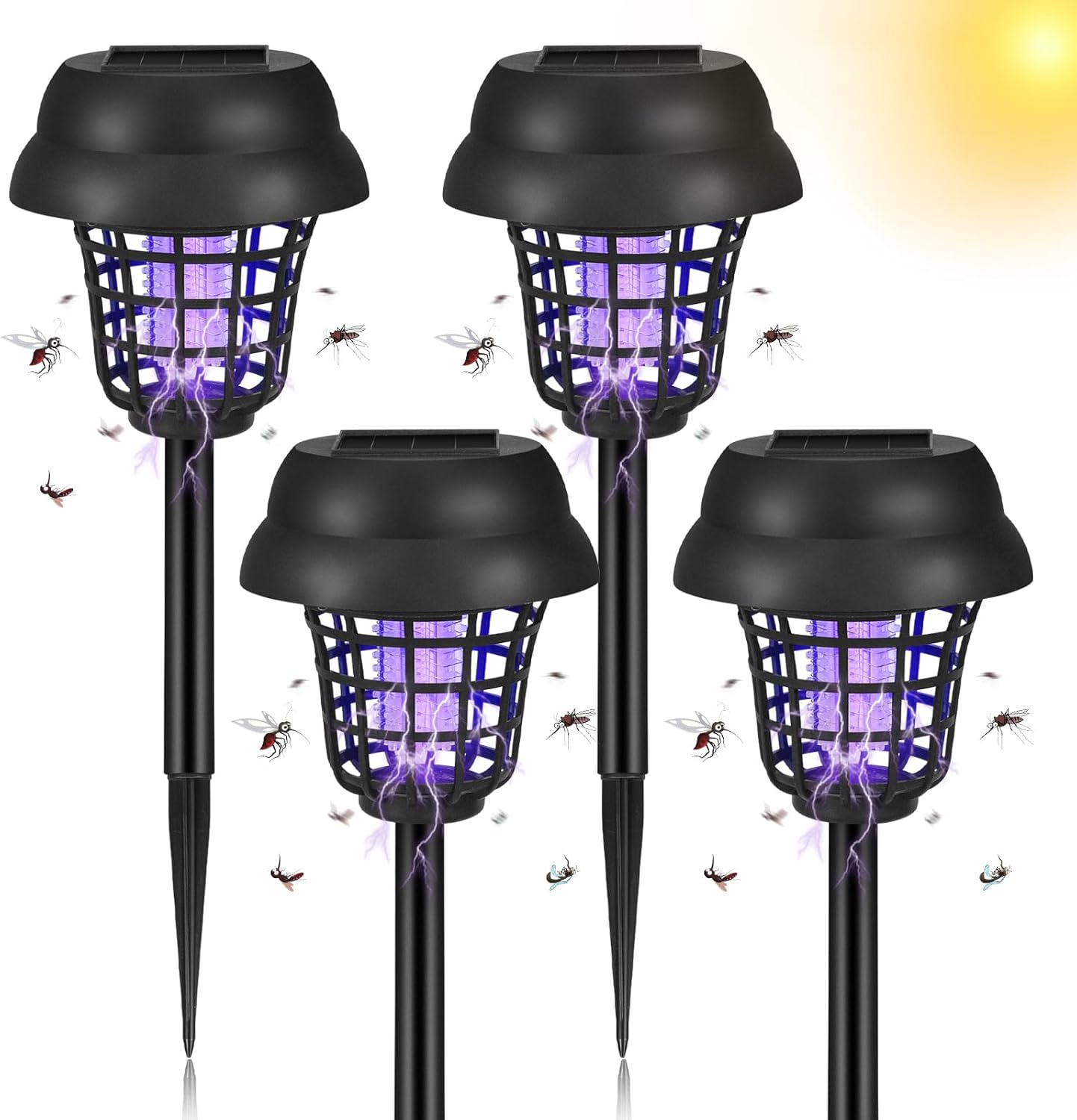 2026 Upgraded Solar Bug Zapper Outdoor Waterproof Mosquito Repellent Mosquito Zapper & Killer for Moths, Gnats, Flies, Fruit Flies, Solar Powered Bug Lights for Backyard, Garden, Patio,4 Pack