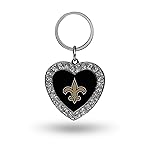 Rico Industries NFL New Orleans Saints Metal Rhinestone Heart Keychain , 1.38 x 3